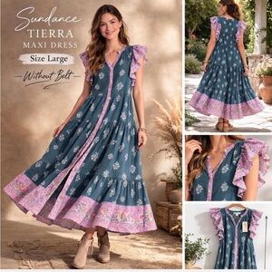 NWT Sundance Tierra Maxi Dress Boho Prairie Floral Tiered Dress Size Large
